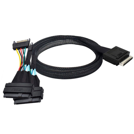 Picture of CY SFF-8611 to SFF-8639 Cable,OCuLink PCIe PCI-Express SFF-8611 8X 8-Lane to 2 SFF-8639 U.2 4X SSD Data Active Cable 50cm