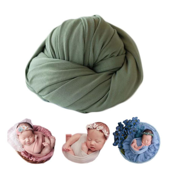 Picture of Coberllus Newborn Baby Photo Props Blanket Stretch Without Wrinkle Wrap Swaddle for Boy Girls Photography Shoot (Green)