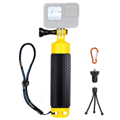 Picture of YALLSAME Floating Hand Grip Underwater Handle Mount with Detachable Tripod Stand for GoPro Hero 13 12 11 10 9 7 8 6 5 4 Max Mini Session DJI Action Camera Ideal for Diving Snorkeling Swimming Sport