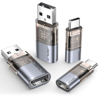 Picture of JSAUX USB Data Blocker & USB C Data Blocker (4-Pack), Transparent USB-A to USB-A & USB-C to USB-C Data Blocker Only for Charge, Protect Against Juice Jacking, Refuse Hacking Provide Safe Charging