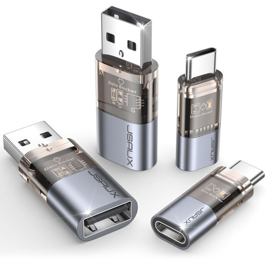Picture of JSAUX USB Data Blocker & USB C Data Blocker (4-Pack), Transparent USB-A to USB-A & USB-C to USB-C Data Blocker Only for Charge, Protect Against Juice Jacking, Refuse Hacking Provide Safe Charging