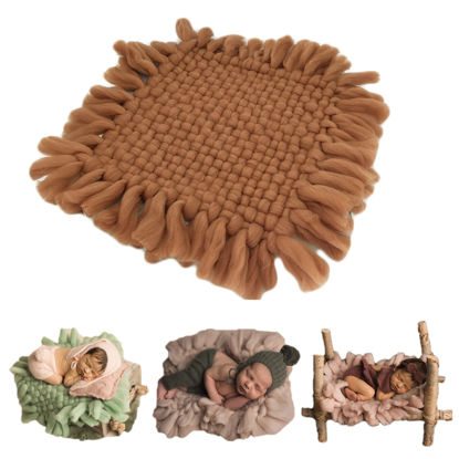 Picture of Baby Photography Props Basket Braid Wrap Newborn Photo Shoot Baskets Filler Posing Stuffer Background Blanket (Coffee)