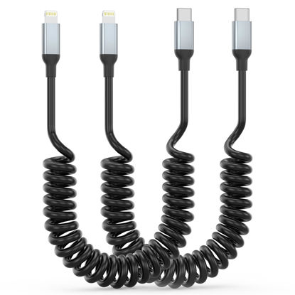 Picture of Coiled USB C to Lightning Cable, 2Pack USB Type C to Lightning Cable Retractable iPhone Charger Cord for Car Short USBC iPhone Charger for iPhone14/13/12/11 Pro Max/XS MAX/XR/XS/X/8/7/Plus/6S iPad