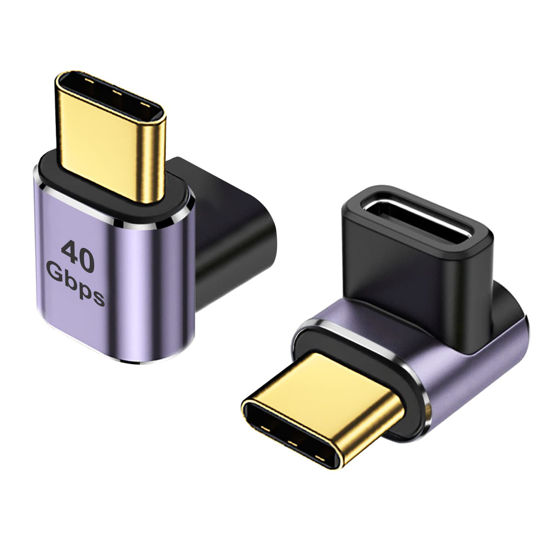 Picture of AreMe 90 Degree USB-C Male to USB-C Female Adapter (2 Pack), Type-C Up and Down Right Angle 40Gbps PD 100W Fast Charging Connector for Steam Deck, Switch, Laptop, MacBook Pro/Air, Tablet and Phone