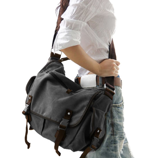 Picture of [Upgraded] Vintage Canvas Messenger Bag Large Book Laptop Shoulder Bag Women Men New