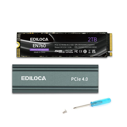 Picture of Ediloca EN760 SSD with Heatsink 2TB PCIe Gen4, NVMe M.2 2280, 3D NAND TLC, Up to 4800MB/s, Internal Solid State Drive, Dynamic SLC Cache, Compatible with PS5 and PC