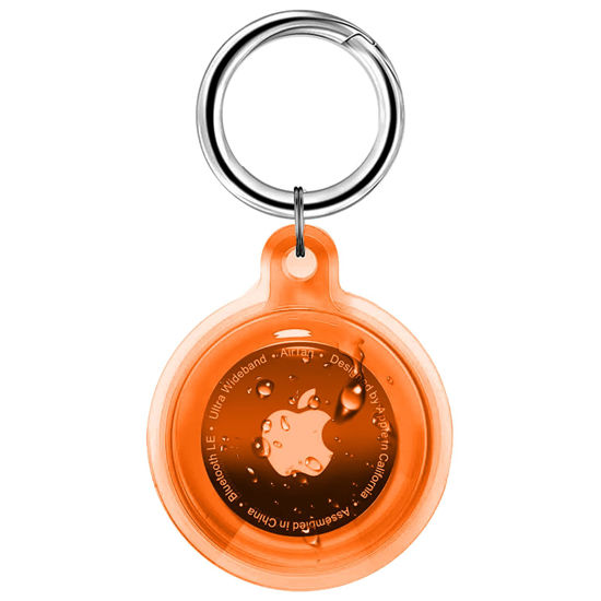 Picture of Foweroty IPX8 Waterproof Airtag Holder, Apple Airtags with Keychain, Air Tag Case for Luggage, Dog Collar, Keys, Anti-Scratch Full Body Protective Air Tags Holder（Orange）