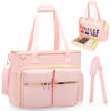 Picture of Covkev Teacher Tote Bag with 15.6 Inch Laptop Compartment, Soft Nylon Teacher Utility Bag with Multiple Pocket& Shoulder Strap, Large Work Tote Bag for Office& Teacher Supplies Organizer Women (Pink)