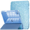 Picture of INFILAND Compatible with iPad 10th Generation Case, iPad Case 10th Generation 10.9 Inch, Glitter Leather Cover with Sparkly Crystal Clear Back, Pencil Holder, Anti-Yellowing, Blue