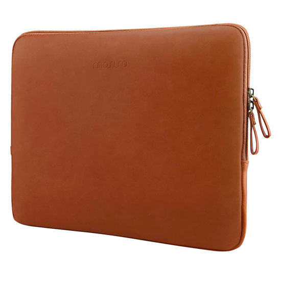 Picture of MOSISO Laptop Sleeve Bag 13.3 inch Compatible with MacBook Air/Pro, 13-13.3 inch Notebook, Compatible with MacBook Pro 14 2025-2021 M4 M3 M2 M1, PU Leather Padded Bag Waterproof Case, Brown