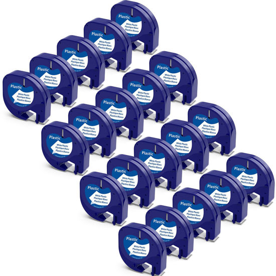 Picture of Label KINGDOM 20-Pack Label Compatible with DYMO 91331 LetraTag Label Tapes White Plastic Refills 12mm x 4m (1/2" x 13') for Dymo Letra Tag Label Maker LT100H LT100T QX50 LT-200B, Black on White