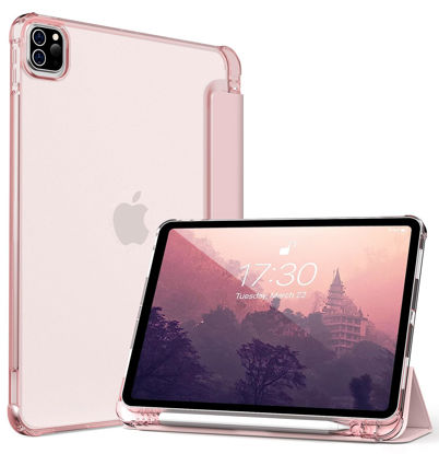 Picture of Kenke New iPad Pro 11 Inch Case 4th/3rd/2nd/1st Generation 2022/2021/2020/2018 Support 2nd Pencil Charge with Built-in Left Side Pencil Holder, Hard Frosted Back Cover & Colored Edge (Pink)