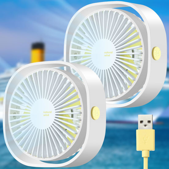 Picture of Rossesay 2 Pcs Cruise Ship Approved Travel Fan USB Fan Portable Travel Fan Cruise Ship Essentials Small Desk Fan for Cruise Travel Office Bedroom Home Sleeping Desktop Camping