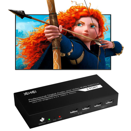 Picture of KVM Switch HDMI 2 Port, JCHICI 4K@60Hz USB KVM Switch for 2 Computers Share 1 HD Monitor and a Set of Keyboard Mouse Printer U Disk