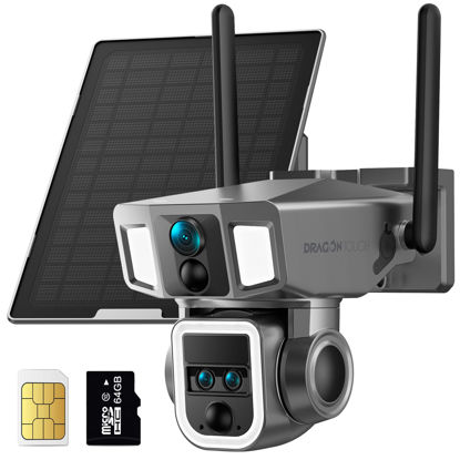 Picture of Dragon Touch 4K 4G LTE Security Camera, Wireless Outdoor Solar Home Surveillance Camera, Cellular 4G or Wi-Fi Duo-Mode, 10x Optical Zoom, AI Tracking, Pan and Tilt, SIM Card and 64GB SD Card