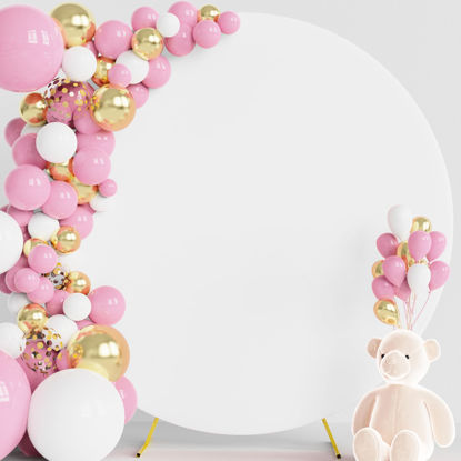 Picture of Wokceer 7.2FT Round Backdrop Cover White Round Arch Covers with Buckles Polyster Circle Balloon Arch Stand Arch Backdrop Cover for Wedding Birthday Party Ceremony Decor