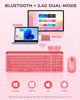 Picture of seenda Bluetooth Keyboard and Mouse for iPad, Multi-Device Bluetooth + 2.4G Wireless Round Key Cute Keyboard Mouse with Tablet Holder for MacBook/Windows Computer, iOS/Andriod Tablet Phone Coral Pink