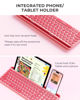 Picture of seenda Bluetooth Keyboard and Mouse for iPad, Multi-Device Bluetooth + 2.4G Wireless Round Key Cute Keyboard Mouse with Tablet Holder for MacBook/Windows Computer, iOS/Andriod Tablet Phone Coral Pink
