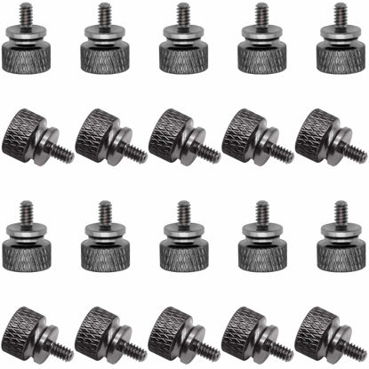 Picture of Powlankou 20 Pieces 6#-32 Computer Case Screws, Anodized Aluminum Thumbscrews, Fully Threaded Knurled Thumbscrews, Thumb Screws (Black)