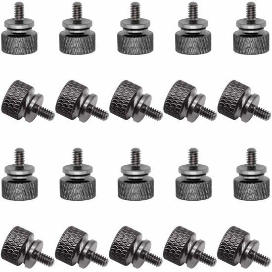 Picture of Powlankou 20 Pieces 6#-32 Computer Case Screws, Anodized Aluminum Thumbscrews, Fully Threaded Knurled Thumbscrews, Thumb Screws (Black)
