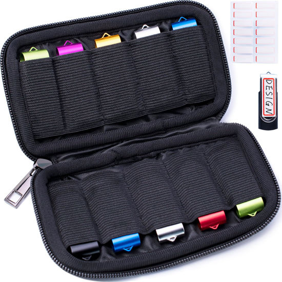 Picture of Flash Drive Case USB Holder Organizer Individual 10 Slots with Sticks, Portable Electronic Accessories Storage Bag for USB Flash Drives Jump Drive Memory Stick, Small Solft Cloth Bag (Case Only) Balck