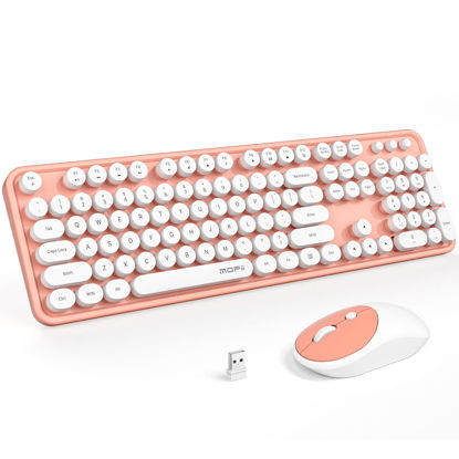 Picture of MOFII Wireless Keyboard and Mouse Combo, Computer Full Size 2.4G Plug and Play Wireless Typewriter Retro Round Keyboard and Mouse Set for Windows, Computer, Desktop, PC, Notebook - (Light Orange)