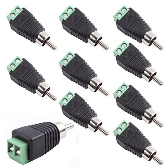 Picture of exgoofit RCA Male Plug to AV Screw Terminal Audio/Video Connector 10-Pack, RCA Plugs for Speaker Wire, Solderless Phono RCA Adapter