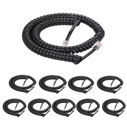 Picture of Seefeful Telephone Handset Cord, 8Ft Uncoiled / 1.4Ft Coiled Landline Phone Handset Cable 4P4C Telephone Accessory Black (10 Pack)
