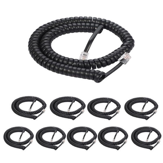 Picture of Seefeful Telephone Handset Cord, 8Ft Uncoiled / 1.4Ft Coiled Landline Phone Handset Cable 4P4C Telephone Accessory Black (10 Pack)