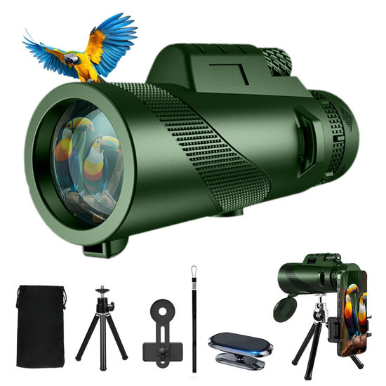 Picture of 80x100 Monocular-Telescope High Powered for Smartphone Monoculars for Adults High Definition Monocular Telescope for Stargazing Hunting Wildlife Bird Watching Travel Camping Hiking (Green)