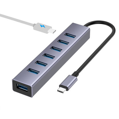 Picture of USB C to USB Hub, 8 Ports USB 3.0 Adapter with 7 USB 3.0 Data Ports,USB C Splitter with USB C 5V/3A Power Port, 7.9IN/20CM Main Cable USB HUB, USB Extension for Laptop and PC