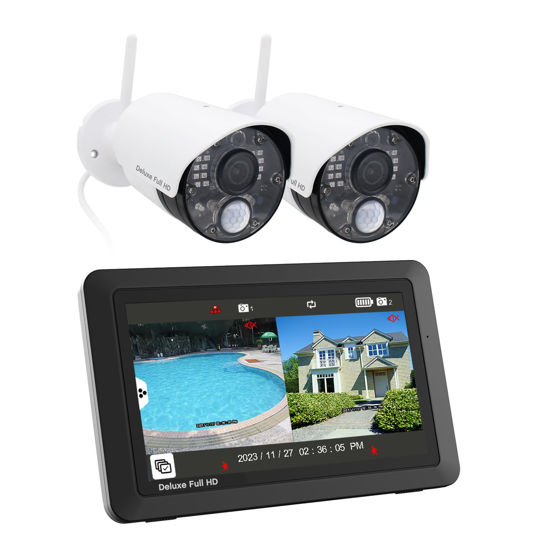 Picture of CasaCam Deluxe Wireless Camera System | 2 1080p Cameras and one 7" Touchscreen Monitor | AC Powered, Two-Way Audio, Free APP, 32GB SD Card and Battery Installed, Model VS5802
