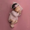 Picture of Newborn Photography Outfits Girl, 2 PCs Baby Girl Photoshoot Props, Newborn Lace Romper with Headband Set for Photo Shoot (Pink Long Sleeve)