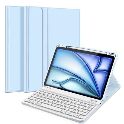 Picture of Fintie Keyboard Case for iPad Air 11-inch M2 (2024), iPad Air 5th Generation (2022) / iPad Air 4th Gen 10.9" - Soft TPU Back Cover w/Magnetically Detachable Bluetooth Keyboard, Sky Blue