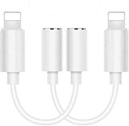 Picture of (2 Pack) Headphone Adapter for iPhone Dongle to 3.5 mm Headphone Jack Adapter,Earphone Audio Jack Aux Connector for iPhone 12/11/XS/X/8/7 Audio & Charger & Call & Sync Cable Support All iOS System