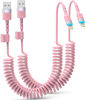 Picture of Coiled Pink iPhone Charger 3 FT 2-Pack Apple CarPlay Cable Car Accessories, [MFi Certified] Short USB to Lightning Cable, Cute iPhone Charger Cord - Pink
