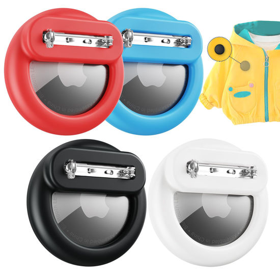 Picture of Apple Airtag Holder for Kids 4 Pack, Air Tags-4 Pack Apple Kids Hidden Case, Airtag Tracker Holder with Safety Pins for Children, Hidden Inside Clothes, Shoe, Backpack(Black+Red+White+SkyBlue)
