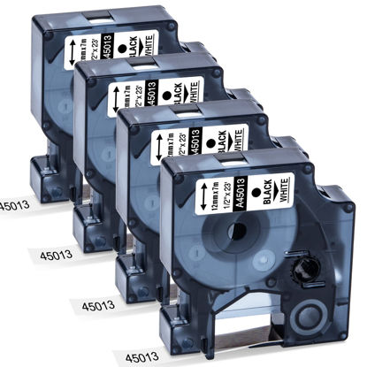 Picture of 4 Pack Replace for Dymo D1 45013 Label Tape Refill 45013s S0720530 12mm x 7m, 1/2 Inch Labeling Tape for Dymo LabelManager 160 210D 280 420P 360D 450 450DUO Label Maker, Black on White