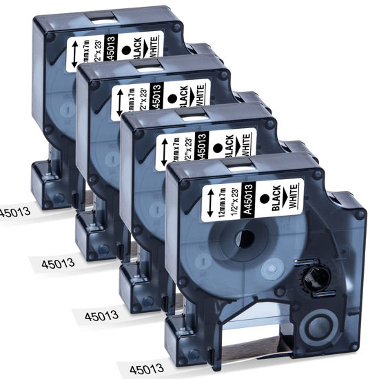 Picture of 4 Pack Replace for Dymo D1 45013 Label Tape Refill 45013s S0720530 12mm x 7m, 1/2 Inch Labeling Tape for Dymo LabelManager 160 210D 280 420P 360D 450 450DUO Label Maker, Black on White
