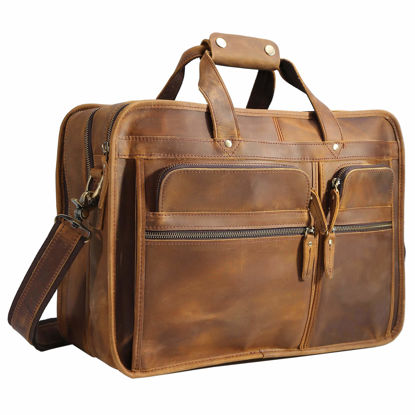 Picture of Polare 17'' Full Grain Leather Briefcase Laptop Attache Case Messenger Bag For Men Fits 15.6'' Laptop