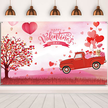 Picture of Valentine's Day Backdrop Valentine Backdrop Background for Photography Happy Valentine's Day Backdrop Banner Photo Booth Props Red Heart Backdrop for Mother's Valentine's Day Decoration (Truck)
