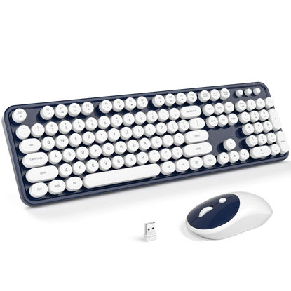 Picture of KNOWSQT Wireless Keyboard and Mouse Combo - White-DarkBlue Full-Sized 2.4 GHz 104 Keys Typewriter Keyboard, Flexible Round Keycap and Optical Mouse for Windows, Computer, PC, Laptop, Desktop, Mac