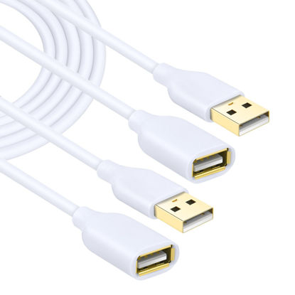 Picture of Costyle White USB Extension Cable, 2-Pack USB 2.0 10ft/3m USB Type A Male to A Female USB Extension Cord White USB Extender Cable with Gold-Plated Connectors
