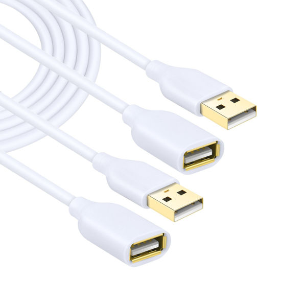 Picture of Costyle White USB Extension Cable, 2-Pack USB 2.0 10ft/3m USB Type A Male to A Female USB Extension Cord White USB Extender Cable with Gold-Plated Connectors