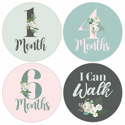 Picture of Baby Monthly Milestone Stickers, 16 Floral Baby Monthly Stickers, 12 Monthly Photo Picture Props for Infant Onesie, Newborn Monthly Milestone Stickers, Scrapbook Photo Keepsake