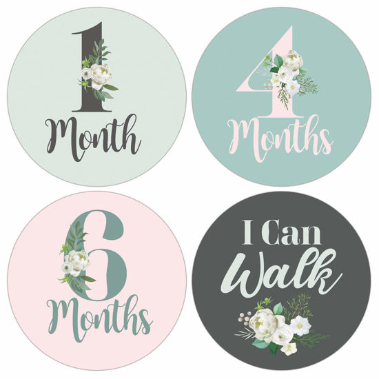 Picture of Baby Monthly Milestone Stickers, 16 Floral Baby Monthly Stickers, 12 Monthly Photo Picture Props for Infant Onesie, Newborn Monthly Milestone Stickers, Scrapbook Photo Keepsake
