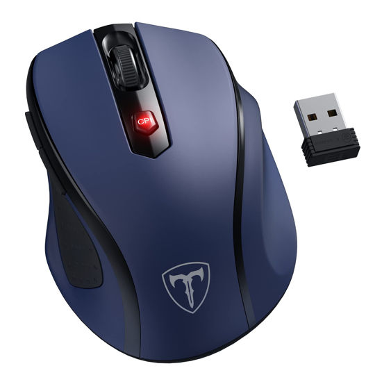 Picture of HOTWEEMS Wireless Mouse, D-09 Computer Mouse USB Cordless Mice for Laptop, Ergo Grips, Lightspeed 5-Level 2400 DPI, 16 Months Battery, Portable for PC Mac Chromebook (Sapphire Blue, 1 Pack)
