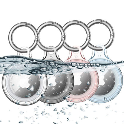 Picture of COOLQO IPX8 Waterproof Airtag Holder Compatible with Apple AirTags, AirTag Case Keychain Air Tag Holder, Hard PC AirTags Key Ring Cases Tags Chain Apple GPS Item Finders, Glitter 4 Pack