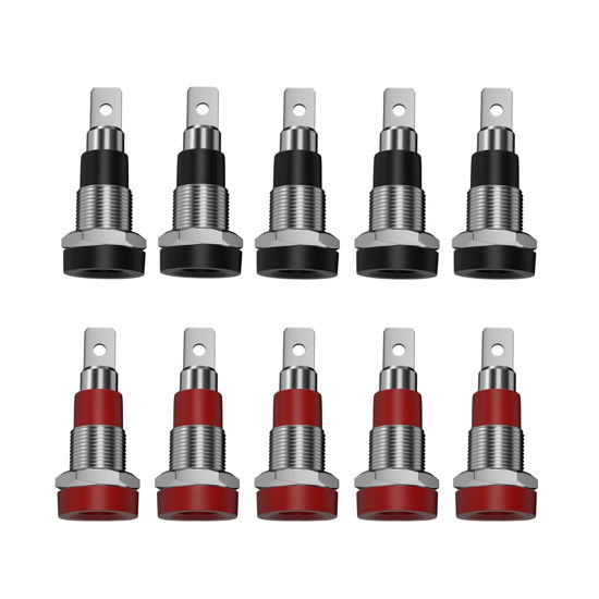 Picture of Borsuer Banana Jack, 10Pcs Female Banana Plug Connectors Brass Soldering or Crimping Type Banana Plug Adapters Panel Mount Binding Post for DIY Test Projects or 4mm Banana Jack Socket