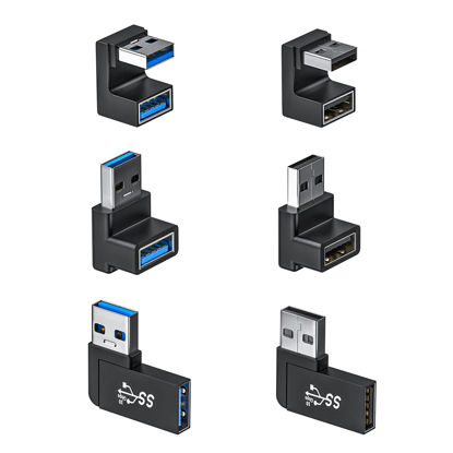 Picture of DuHeSin 6 Pack 180 Degree & 90 Degree USB 3.1 Adapter, Left and Right Angle USB A Male to Female Extender Connector for PC, Laptop, USB A Car Charger, Surface Pro 7+, Raspberry Pi and More